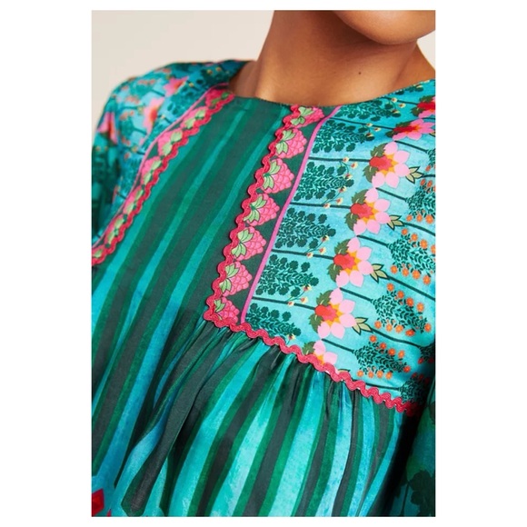 NWOT Anthropologie Siddhartha Bansal Lahiri Blouse in Green Motif Size Small - Picture 3 of 16